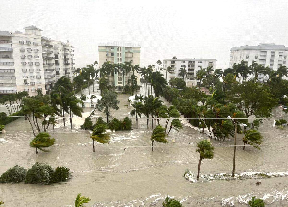 A photo posted by the city of Naples, Florida shows flooded streets as Hurricane Ian strikes Florida Wednesday, Sept. 28, 2022.
