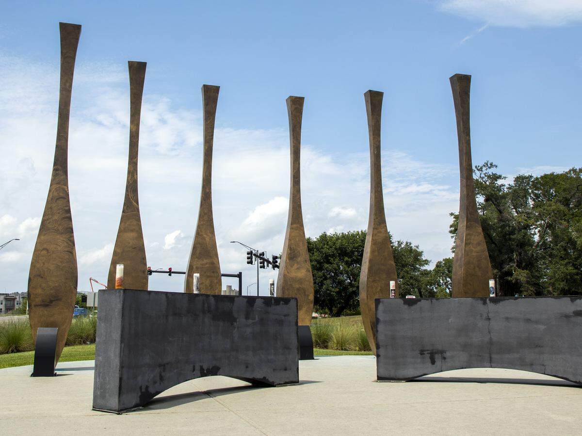 On Nov. 10, 1898, an armed mob of white supremacists took control of Wilmington from a thriving African-American community by burning down its newspaper, murdering dozens, and banishing more to the swamps. It is known as the only successful coup in US history, removing several rightfully elected African-Americans from local and state office. A memorial park now marks the historical event, photographed on Thursday, Aug. 15, 2019, in Wilmington, NC.