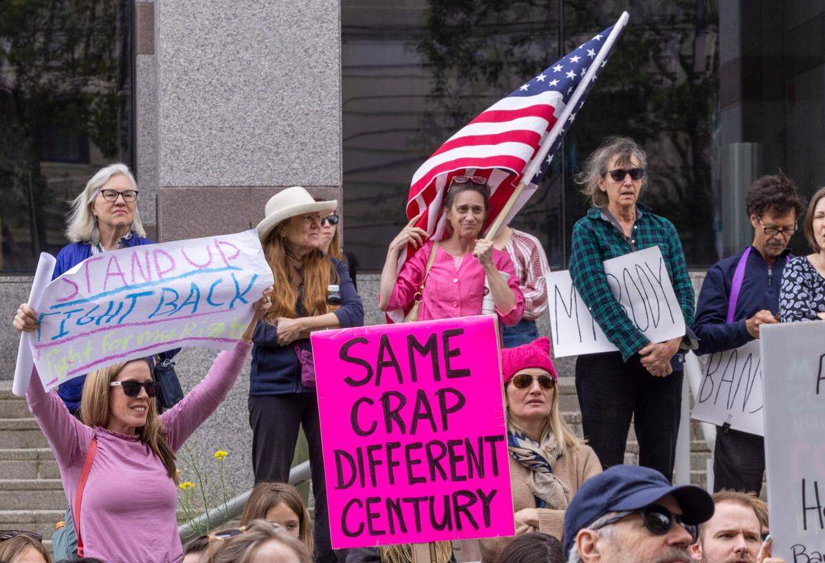 Demonstrators rally on Bicentennial Plaza outside the Legislative Building in downtown Raleigh for an afternoon “Bans off Our Bodies” rally hosted by the local chapter of Planned Parenthood Wednesday, May 3, 2023 after Republican state lawmakers announced their plan to limit abortion rights across the state.