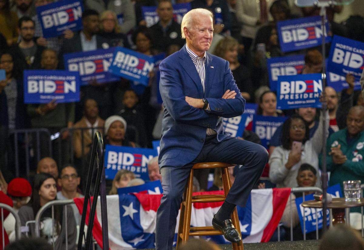 Former Vice President Joe Biden during a campaign rally at St. Augustine’s University, a private HBCU, Saturday, Feb. 29, 2020 before Super Tuesday.