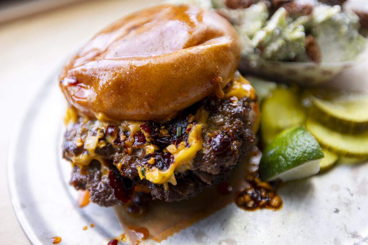 Lawrence Barbecue makes its smash burgers with brisket. 