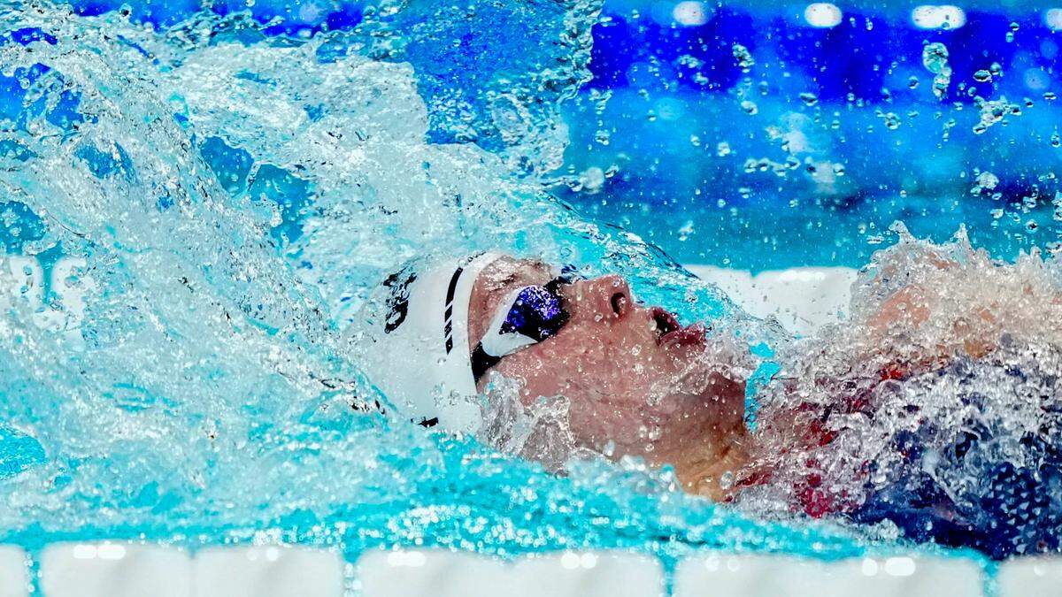 Katherine Berkoff in the women’s 100-meter backstroke preliminary heats during the Paris 2024 Olympic Summer Games.