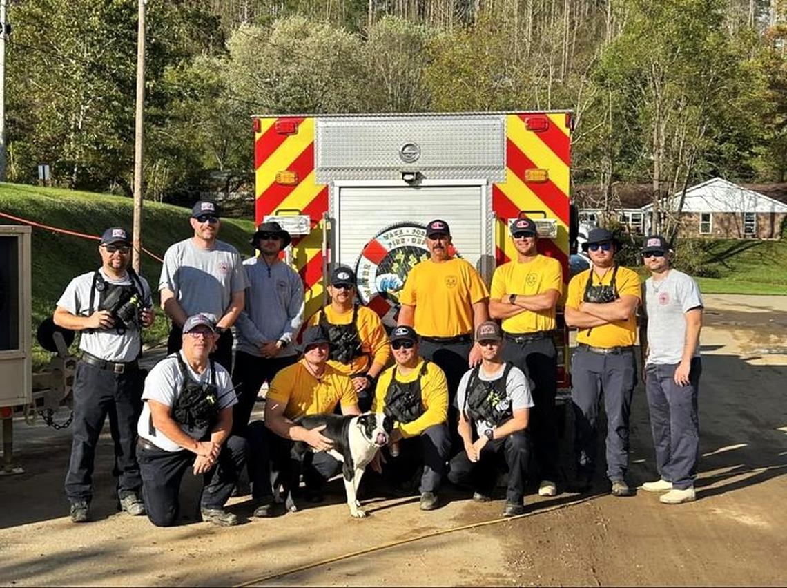 Knightdale and Wake Forest sent members of their joint water rescue team to Mitchell County to help answer emergency calls and clear roads. The crews rescued a dog (pictured) with no collar and no apparent owner, and Lulu is now part of the team.