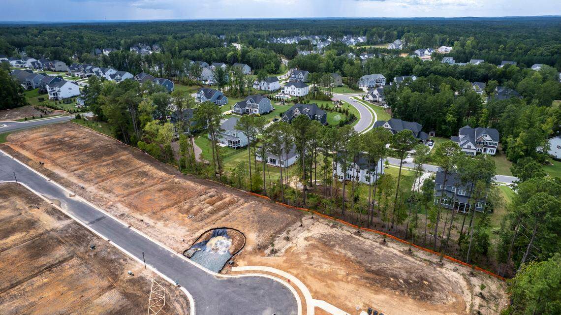 An aerial view of the Jordan Pointe subdivision in southern Wake County.
