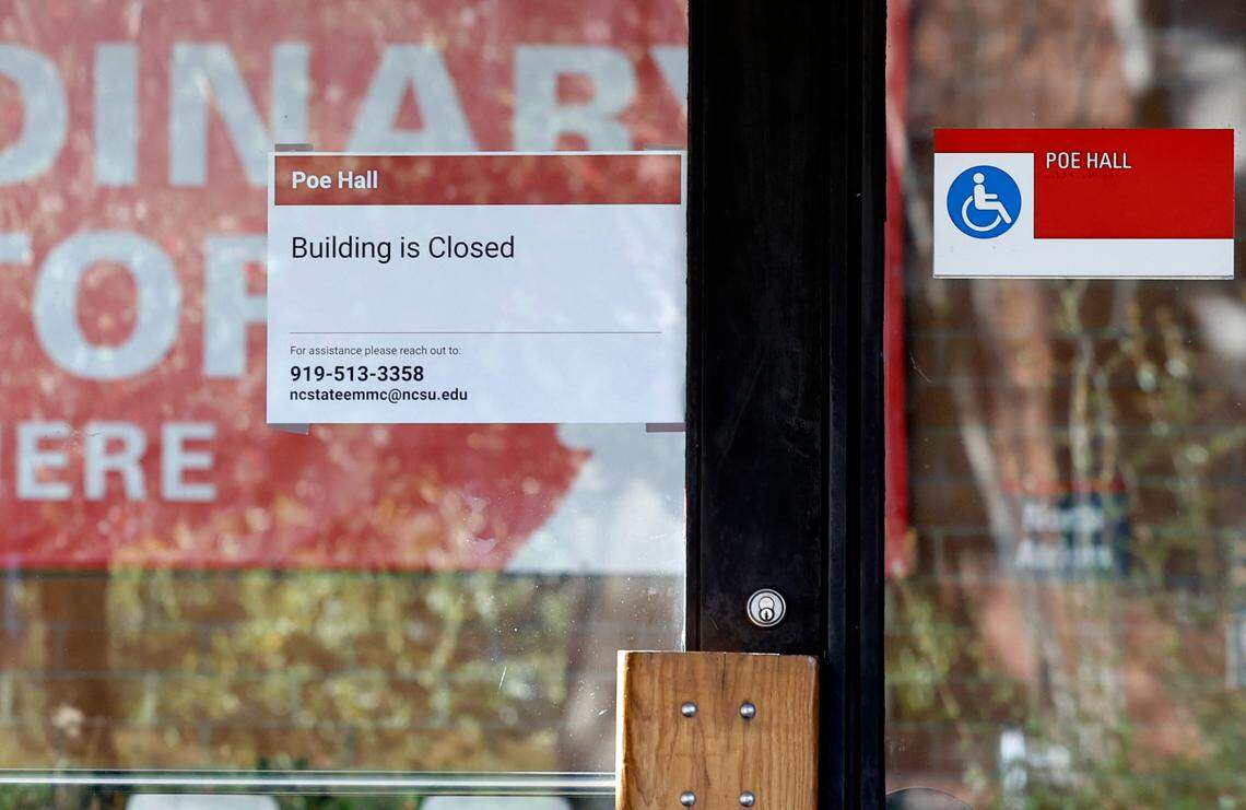 An entrance to Poe Hall at N.C. State University in Raleigh, N.C., photographed Thursday, Jan. 4, 2024.