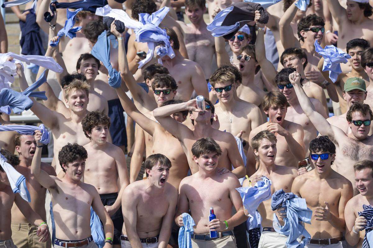 Fans in the North Carolina student section show their support for the Tar Heels in the first half against Virginia on Saturday, October 25, 2025 at Kenan Stadium in Chapel Hill, N.C. 