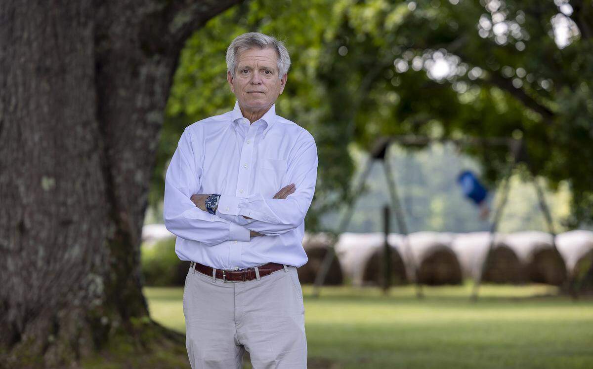 Developer Ed Holmes Jr., photographed on Tuesday, July 29, 2025 at Reeves Farm, a former dairy farm on the west side of downtown Pittsboro, N.C., where he plans to build a mixed-use community. The 1500 planned housing units on the nearly 500 acre tract, will feature homes from 500 square feet to 4,500 square feet.
