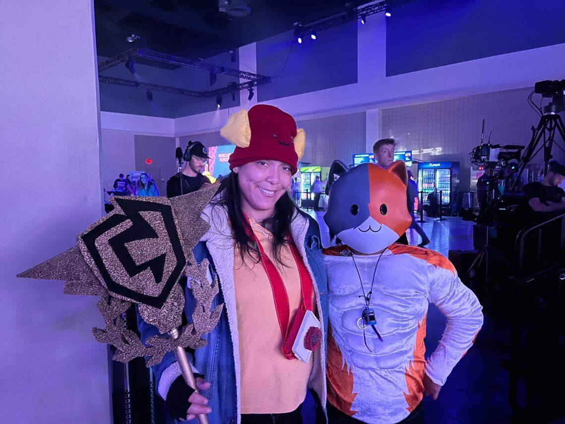 Elaina Rivera, an EMT from Philadelphia, with her 12-year-old son Devon, a big fan of the popular video game Fortnite, at the Fortnite Champion Series Invitational tournament in Raleigh, N.C. on Saturday, Nov. 12, 2022.