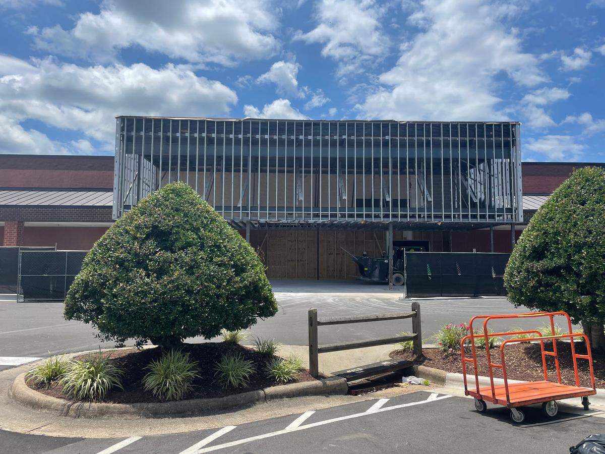 Construction is underway at Six Forks Station Shopping Center in Raleigh, North Carolina, to make way for a new Hobby Lobby.