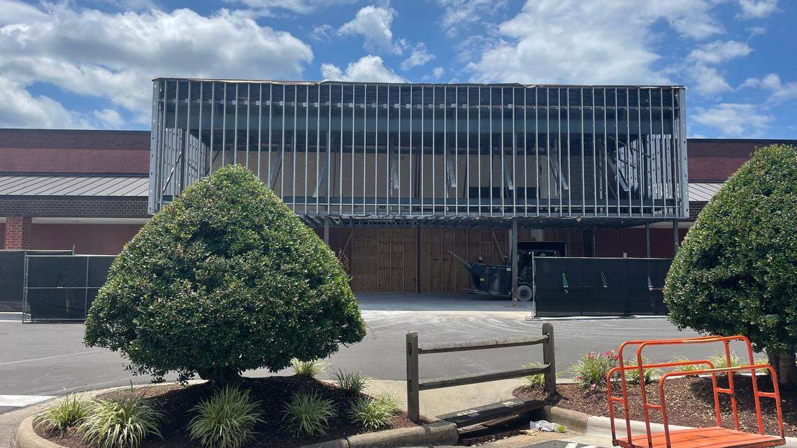 Construction is underway at Six Forks Station Shopping Center in Raleigh, North Carolina, to make way for a new Hobby Lobby.