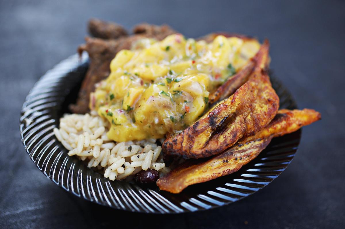 The jerk chicken rice bowl from Cool Runnings Jamaican.