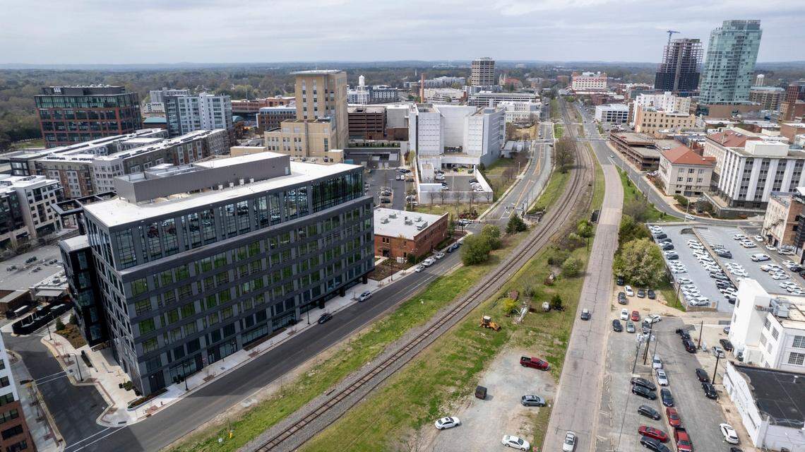 An aerial view of the Roxboro at Venable Center in downtown Durham on Friday, March 22, 2024.