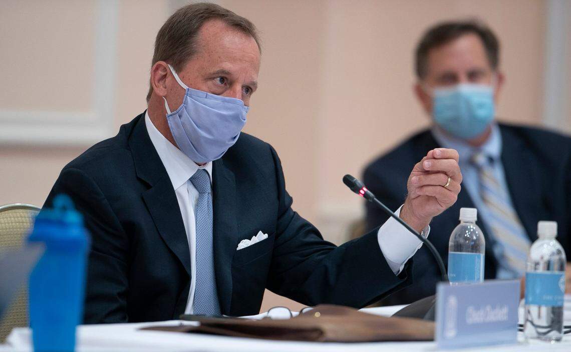 UNC Board of Trustees member Charles G. Duckett, delivers a committee report during their meeting on Thursday, September 24, 2020 at the Carolina Inn in Chapel Hill, N.C.