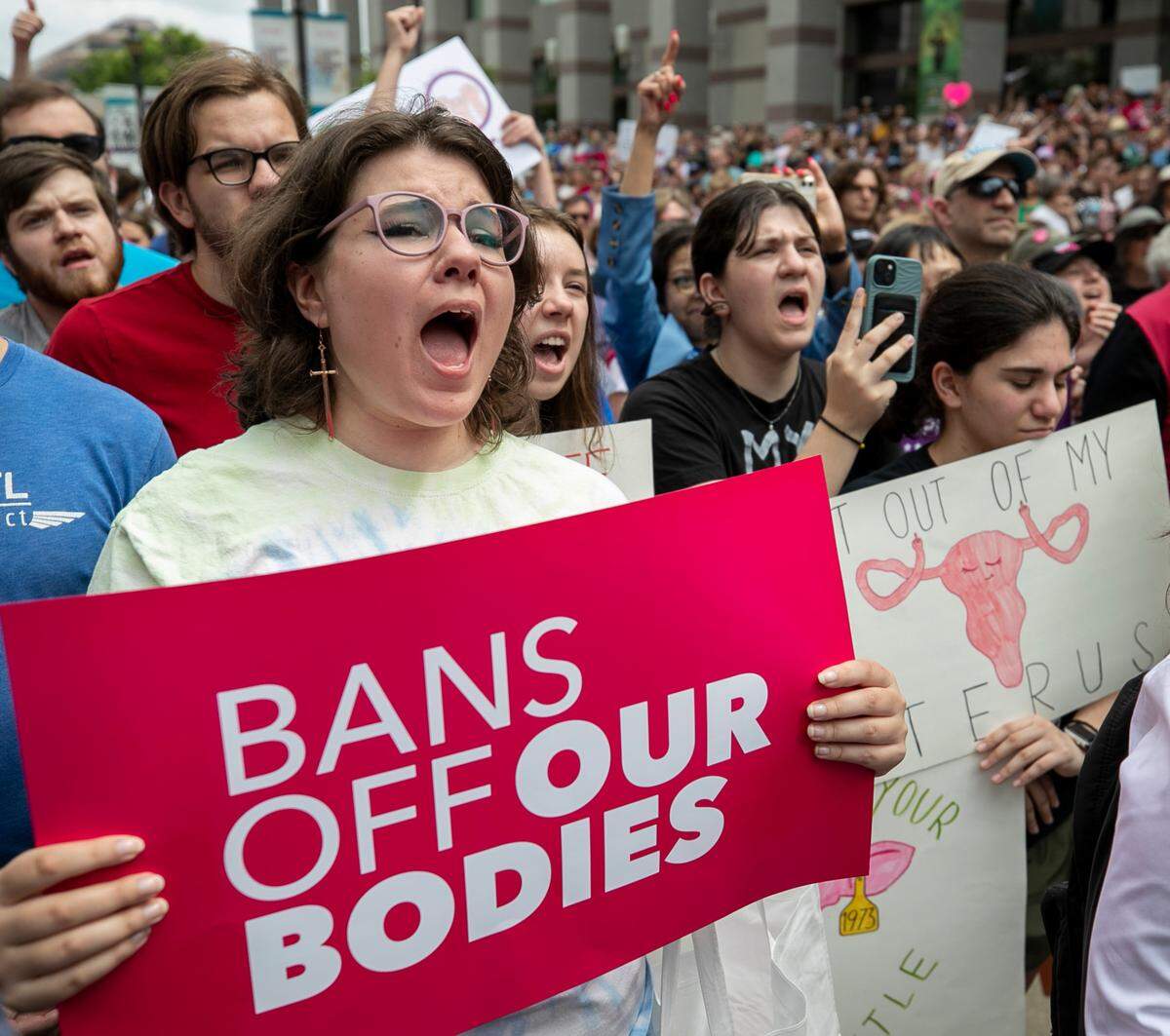 Katherine Jeanes of Kannapolis, N.C. reacts to the arrival of North Carolina Roy Copper during a rally where Cooper vetoed SB 20, legislation that would restrict abortions in North Carolina, on Saturday, May 13, 2023 in Raleigh, N.C.