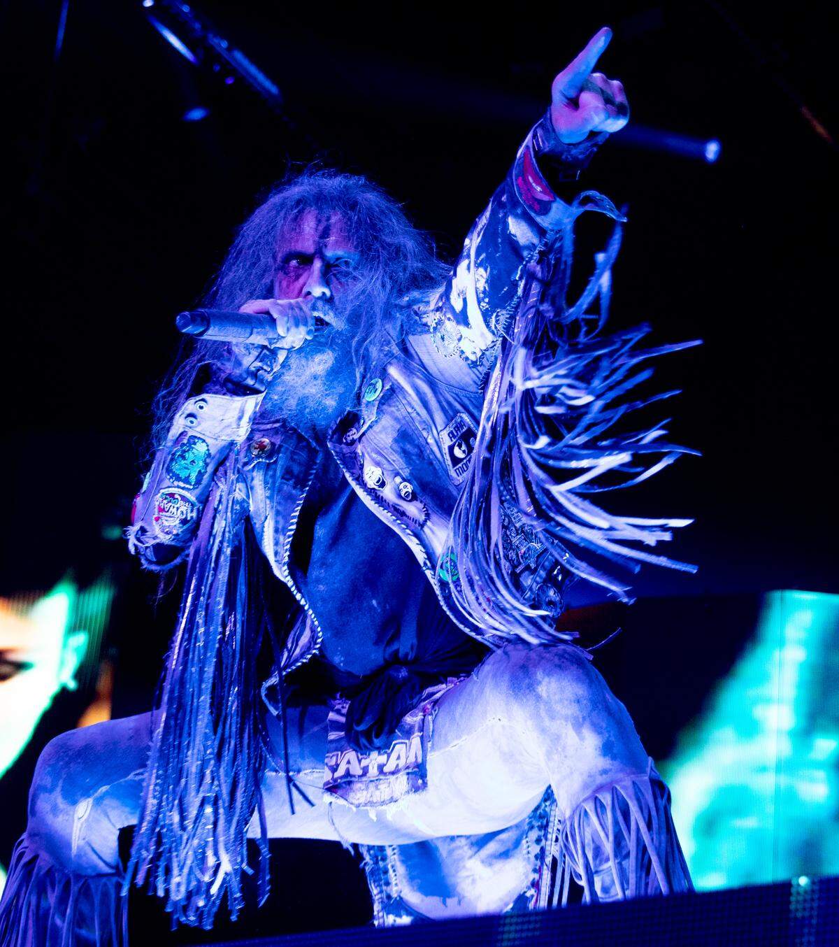Rob Zombie holds forth on the “Freaks On Parade 2023 Tour” to Raleigh, N.C.’s Coastal Credit Union Music Park at Walnut Creek, Tuesday night, Aug. 29, 2023.