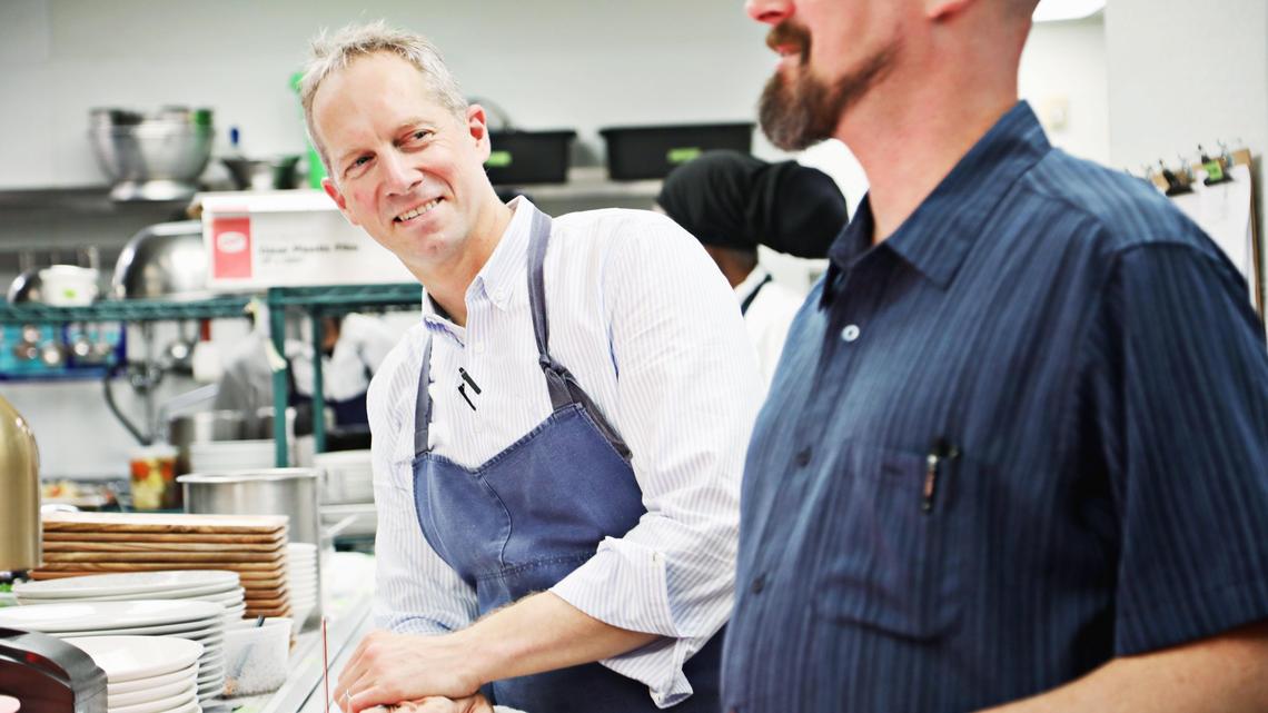 Hawthorne & Wood owner/chef Brandon Sharp, left, is planning his second Chapel Hill restaurant, Bluebird, a modern French bistro he hopes to open in spring 2022.