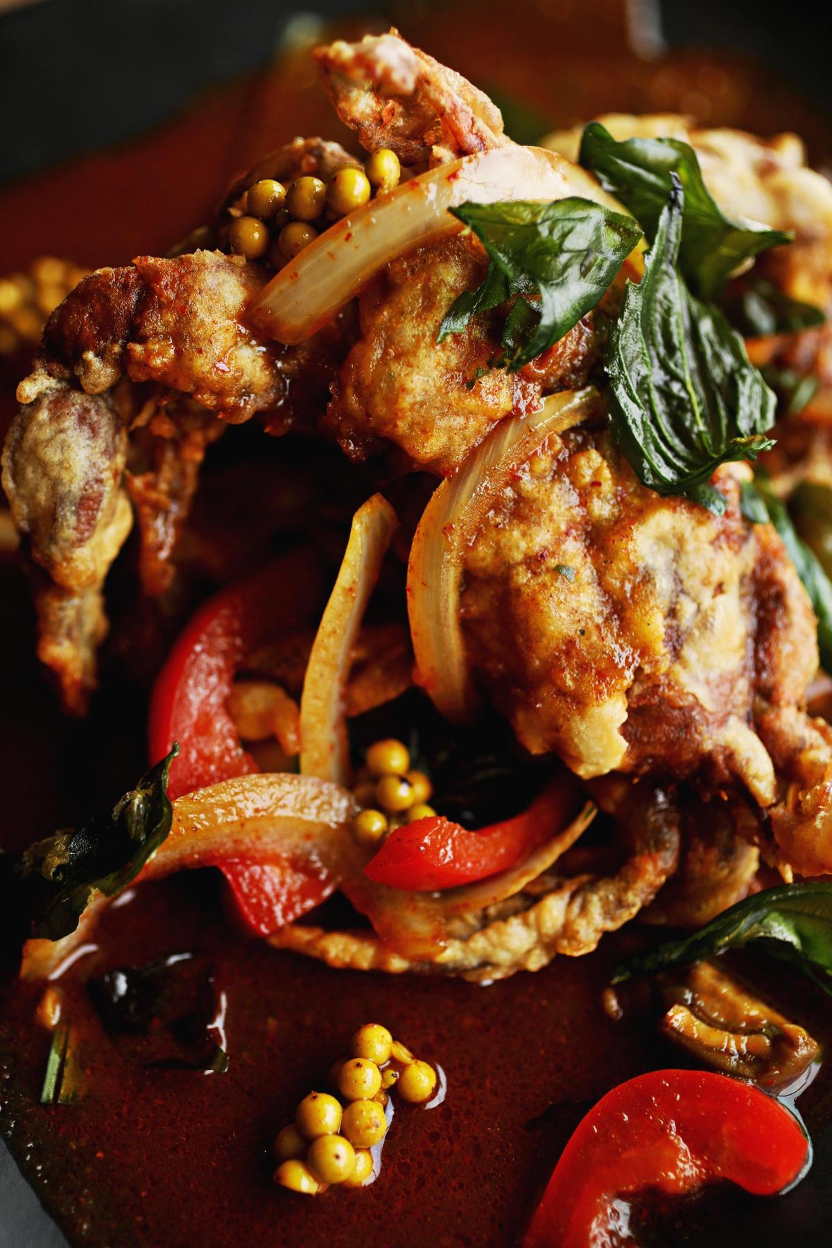 34th Street soft shell crab is named for a street in Bangkok where it originated - and where Thai@Main Street’s owner Jay Aparoj was born - the dish serves up the lightly breaded quasi-crustacean in a rich, complex variation on a basil sauce.