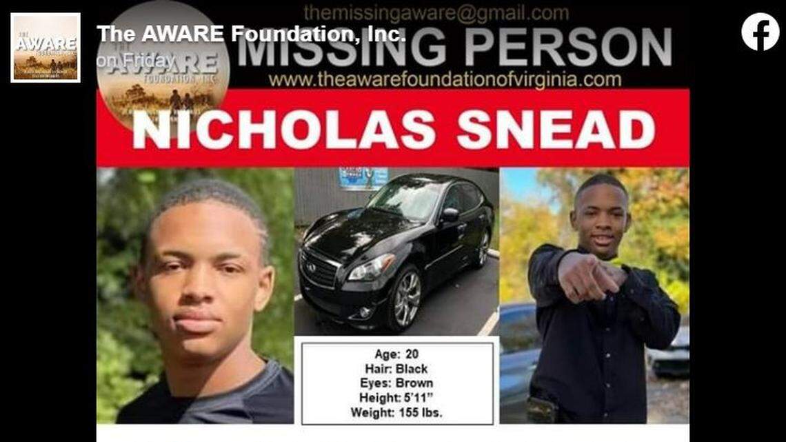 Nicholas Snead, 20, was found dead in a submerged car after going missing on Dec. 23, Greensboro, North Carolina, police said.