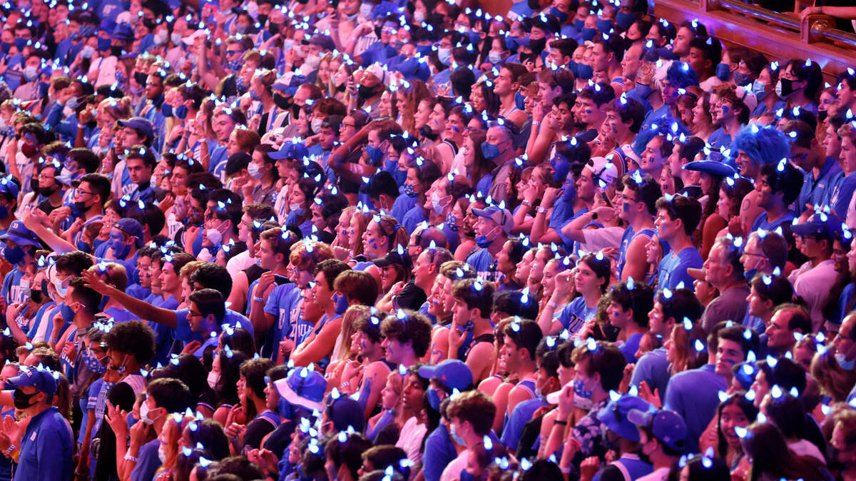 Cameron Crazies watch during Countdown to Craziness at Cameron Indoor Stadium in Durham, N.C., Friday, October 15, 2021.