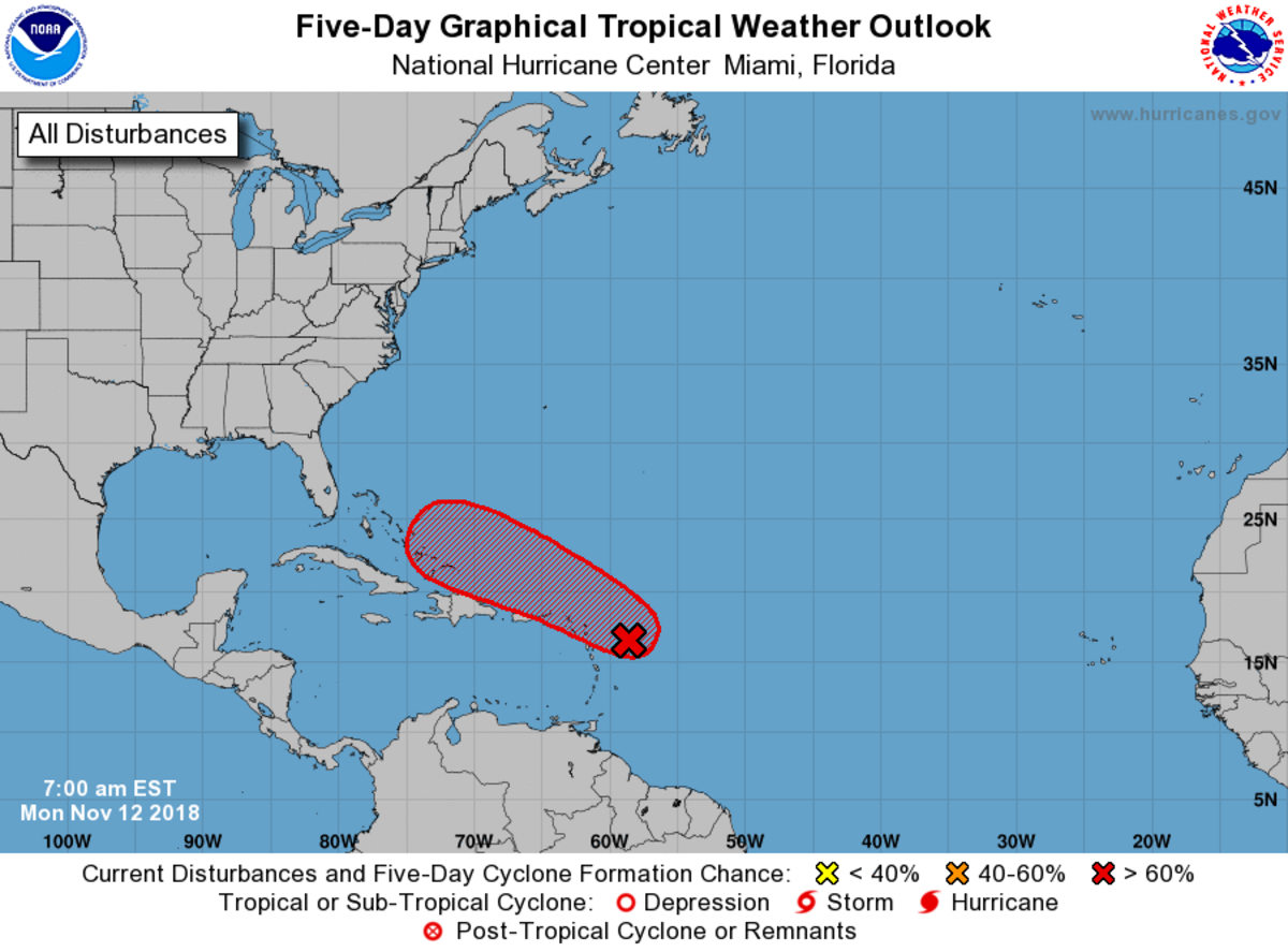 As of Monday morning the system has a 90-percent chance of turning into a named storm, the National Hurricane Center forecasts.