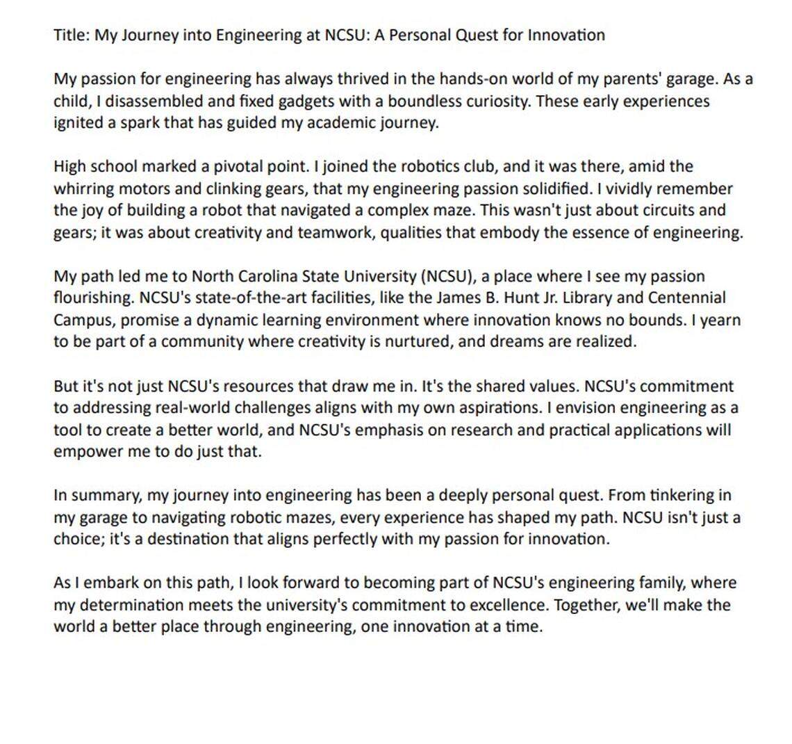 We asked ChatGPT to add more personal details to the essay. This is it’s second attempt.