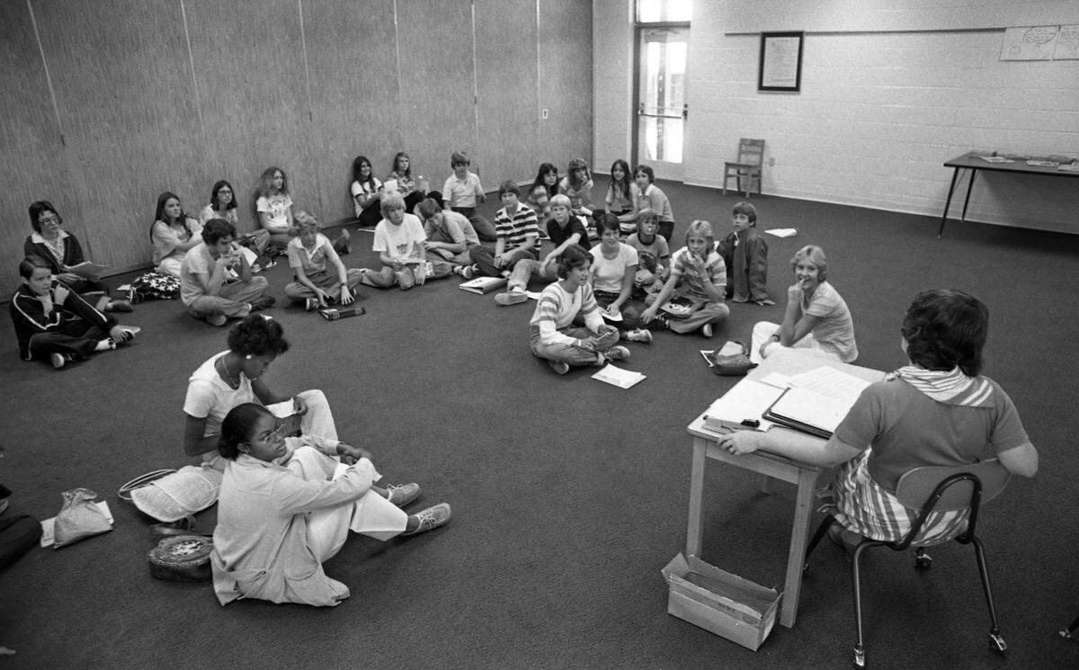 Students attend class at Enloe High School on the first day of classes in the fall of 1976 after Wake County and Raleigh City school systems merged.