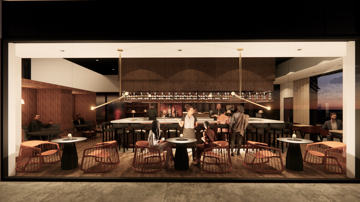 The new Crawford Brothers Steakhouse will feature floor-to-ceiling windows offering views into the dining room from outside the restaurant.
