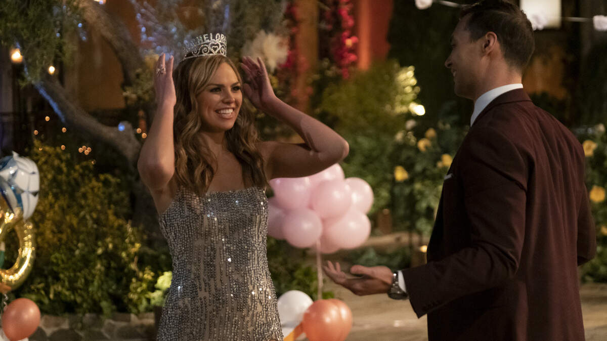 Hannah Brown with Connor J. in the season premiere of "The Bachelorette" on ABC.