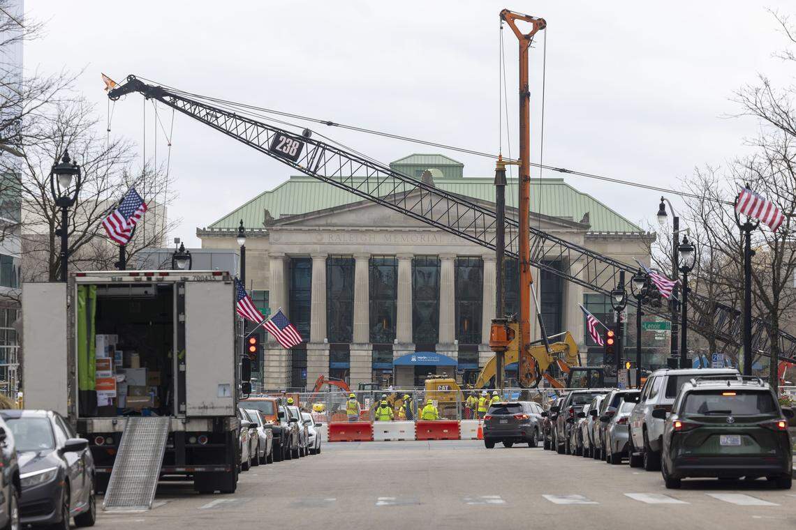 Construction of a 27-story Omni Hotel has begun between Lenoir and E. South Street, at the south end of Fayetteville Street.
