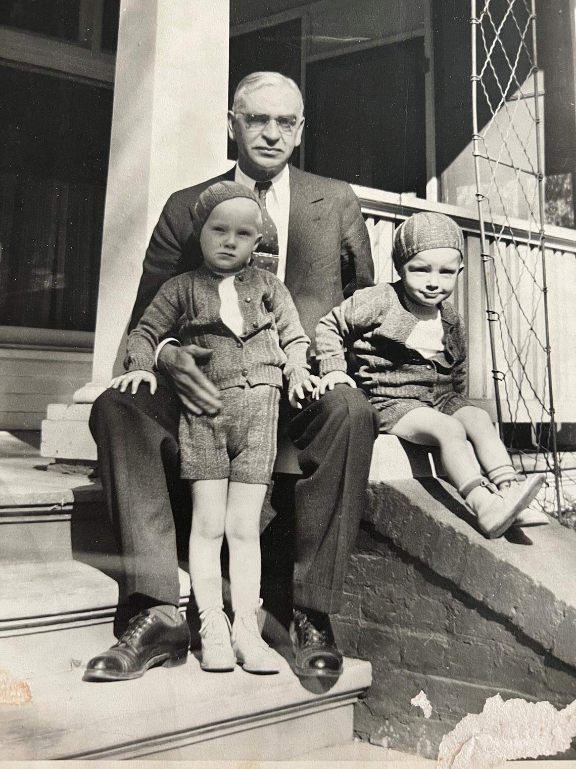 Chester Pratt, right, shown with his grandfather Dr. Chester Impey and his older brother, Chuck.