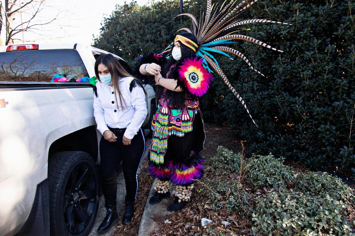 Karla Alvarado, right, 14, from Wake Forest, prepares to dance with Danza de Rayados in the Desfile del Dia de Reyes or Three Kings’ Day Parade in Cary on Saturday, Jan. 8, 2022. Cary is forming a new Human Relations, Inclusion & Diversity Task Force to assess and build relationships with “under-served and underrepresented citizens, visitors and businesses” among other goals.