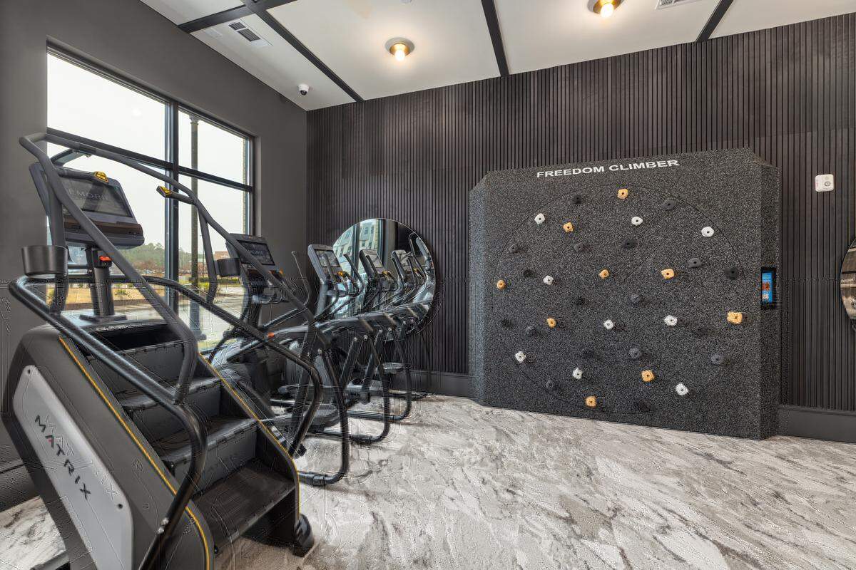 Inside the fitness center at EMORIE in west Cary.