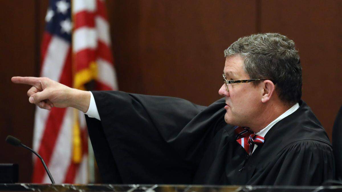 Superior Court Judge Graham Shirley speaks directly to Jonathan Sander after he is sentenced by a jury to life in prison with no parole in the 2016 murders of three of his neighbors, all members of the Mazzella family, in Wake County court Monday, April 15, 2019.