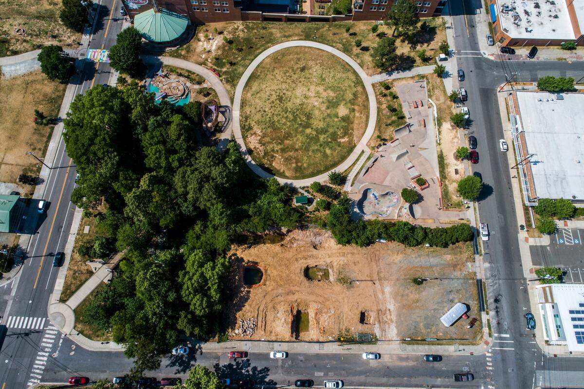 A proposed mixed-use condominium containing underground parking and some retail and office would be built adjacent to the Durham Skate Park on the edge of Durham Central Park.