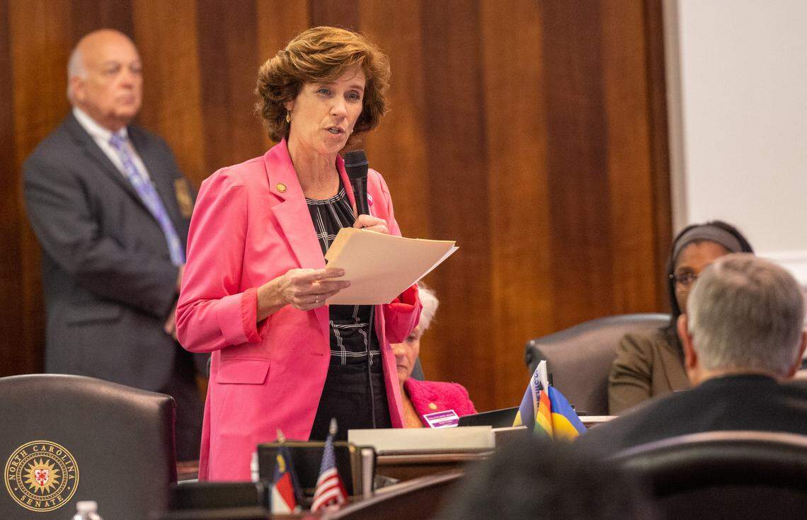 051623-SENATE-VETO-TEL-12.jpg Sen. Natasha Marcus, a Mecklenburg County Democrat, was double bunked with a Republican senator in a new 2024 election map drawn by Republicans.