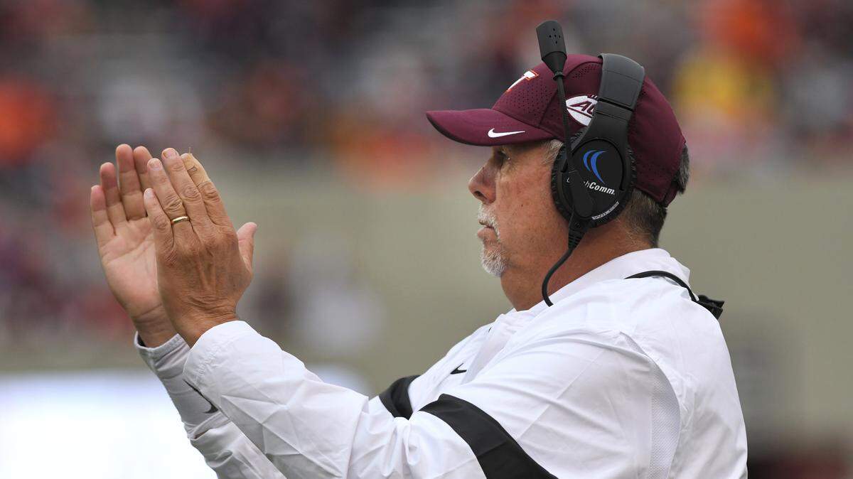 Virginia Tech defensive line coach Charley Wiles is shown during a game against Rhode Island in 2019.