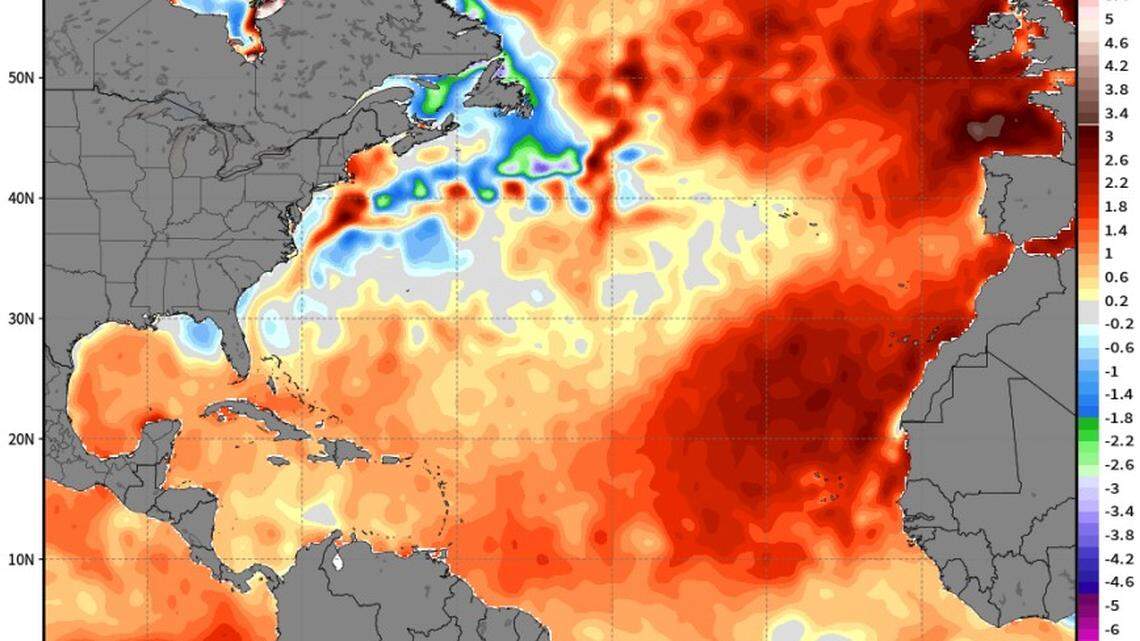 An abnormally warm Atlantic Ocean could provide fuel for hurricanes, with Colorado State researchers now forecasting a hurricane season with more activity than normal. This map from WeatherModels.com shows how much warmer the Atlantic is than normal as of July 3 compared to a 30-year average.