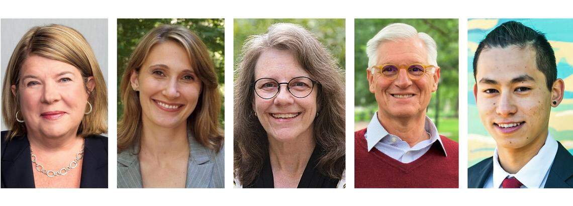 Mayor Pam Hemminger was elected to a third term on Nov. 5, 2019, in Chapel Hill. Town Council incumbent Jessica Anderson (from left), challenger Amy Ryan, incumbent Michael Parker, and challenger Tai Huynh will be sworn in on the board in December.