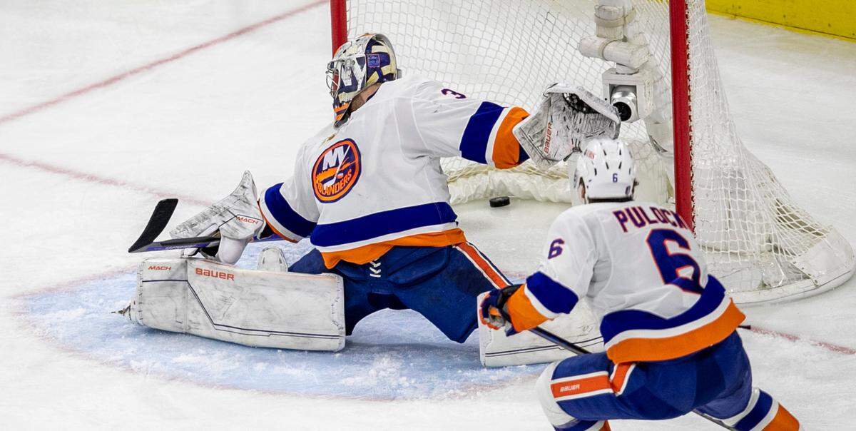 New York Islanders’ goalie Ilya Sorokin (30) gives up a goal to Carolina Hurricanes’ Stefan Noesen (23) in the second period during game two of their Stanley Cup series on Wednesday, April 19, 2023 at PNC Arena in Raleigh, N.C.