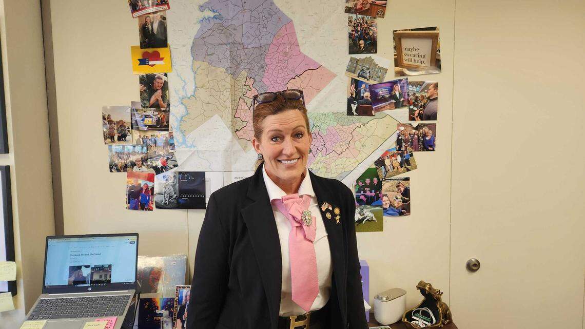 N.C. Sen. Woodson Bradley, a Mecklenburg County Democrat, pictured in her Legislative Office Building office on Thursday, March 27, 2025.