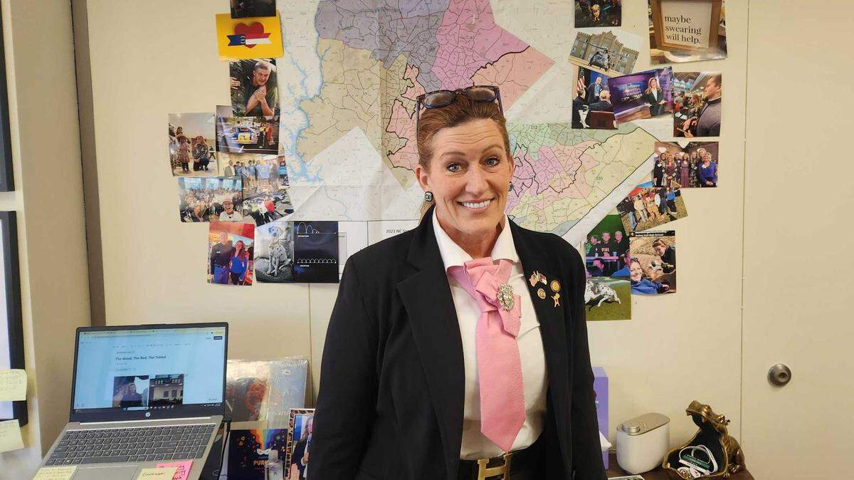 N.C. Sen. Woodson Bradley, a Mecklenburg County Democrat, pictured in her Legislative Office Building office on Thursday, March 27, 2025.