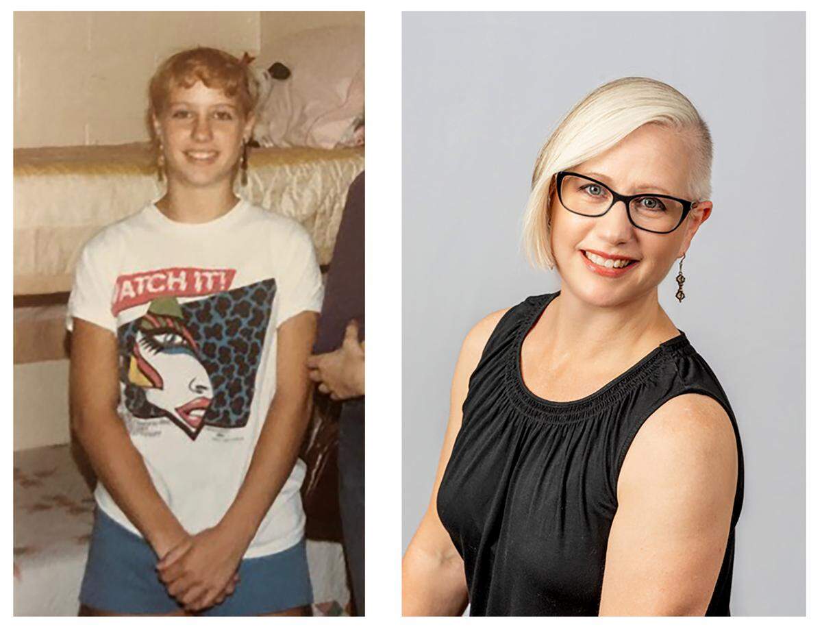 Elizabeth Johnson (left) as an arriving student at NCSA in 1984 and a current photo of Johnson (right).