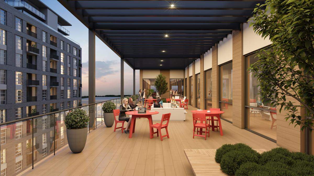 Rendering of NHX Creative Office, a five-story office building located next to One North Hills Tower.