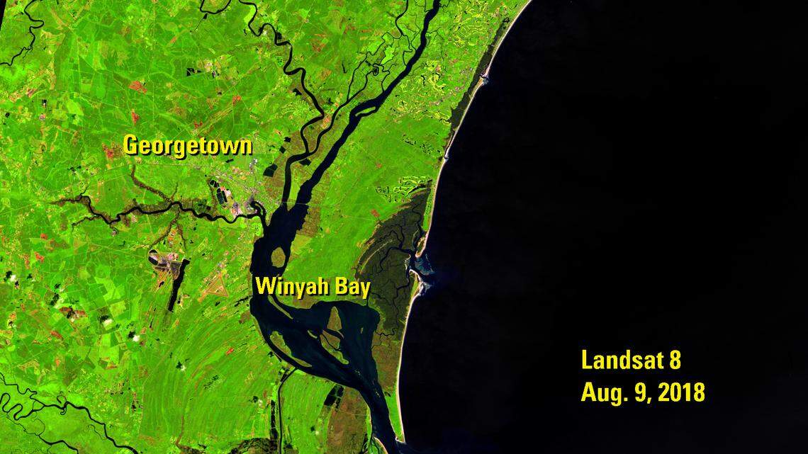 A satellite image shows the area around Georgetown, SC before Hurricane Florence.