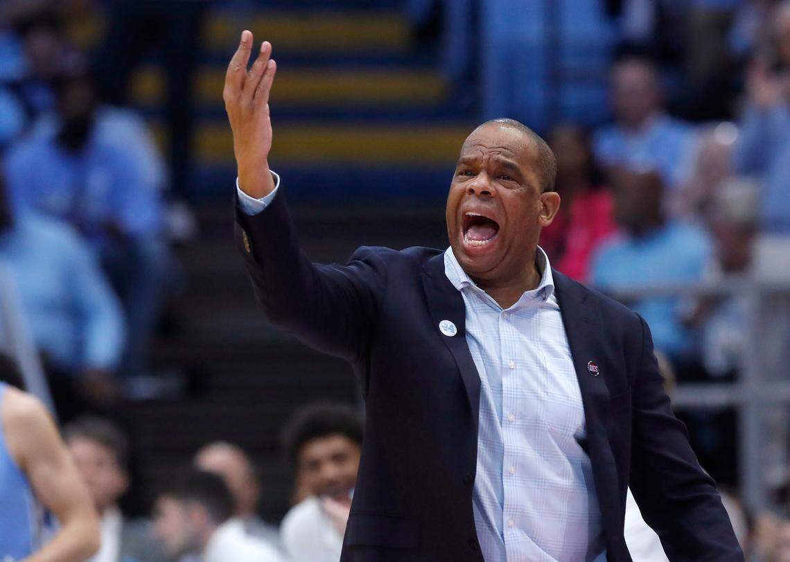 North Carolina head coach Hubert Davis gives instructions to his team during the first half of the Tar Heels’ game against UC Riverside on Friday, Nov. 17, 2023, at the Smith Center in Chapel Hill, N.C.