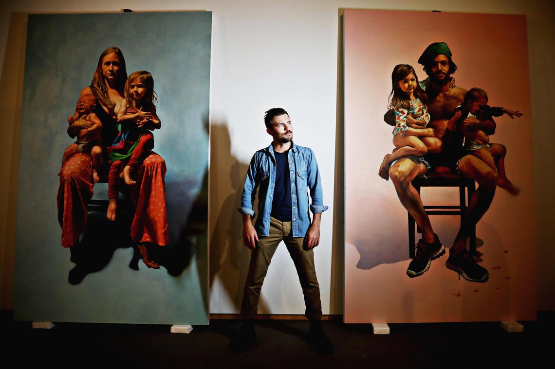 Scott Avett of The Avett Brothers has an exhibit titled “Scott Avett : INVISIBLE” at the North Carolina Museum of Art in Raleigh. Avett has many personal pieces, including these two pieces featuring him and his wife with two of their children.