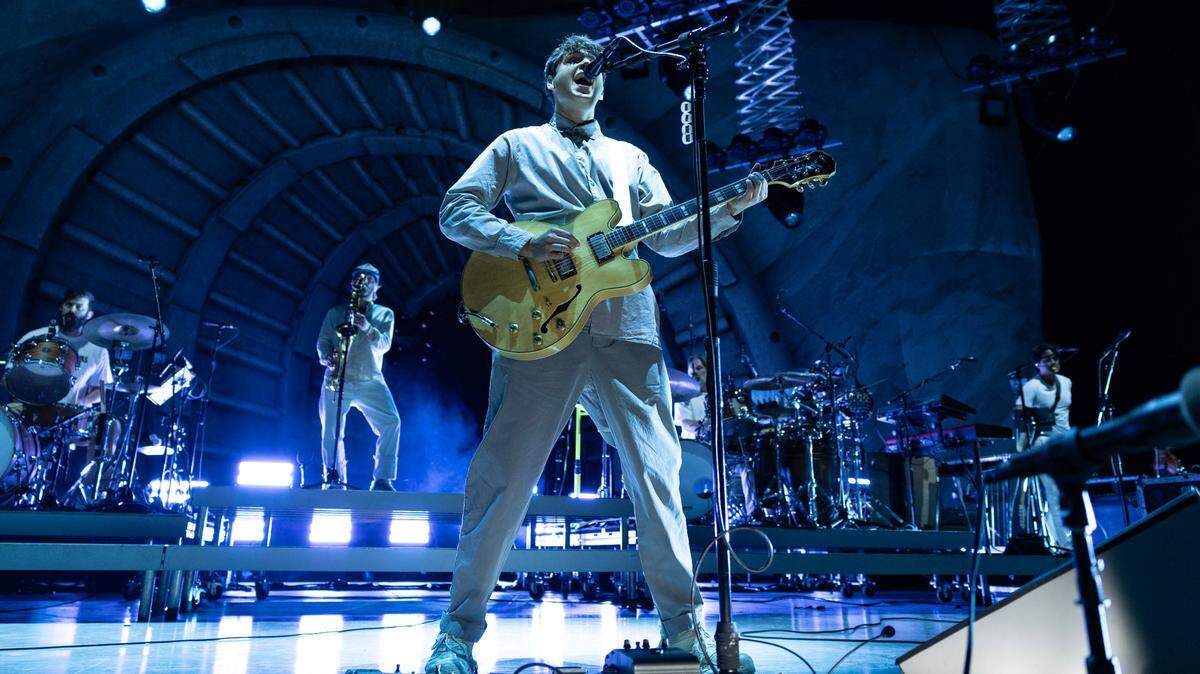 Vampire Weekend in concert at Raleigh, N.C.’s Red Hat Amphitheater, Wednesday night, Oct. 9, 2024.