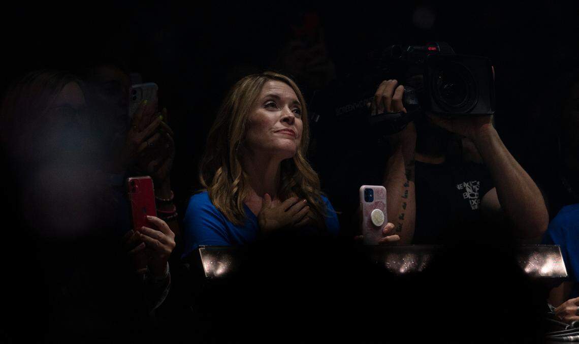 A fan listens by the stage as New Kids on the Block perform on the “Mixtape 2022 Tour” at Raleigh, N.C.’s PNC Arena, Friday night, July 22, 2022.