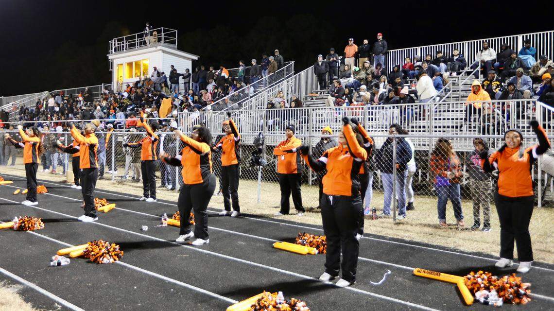The North Edgecombe High School Cheerleader team leads the home crowd in chants during Northampton County High School’s 20-12 victory over North Edgecombe High School in the semifinals of the North Carolina 1A High School Football Playoffs in Tarboro, N.C. on December 6, 2019.