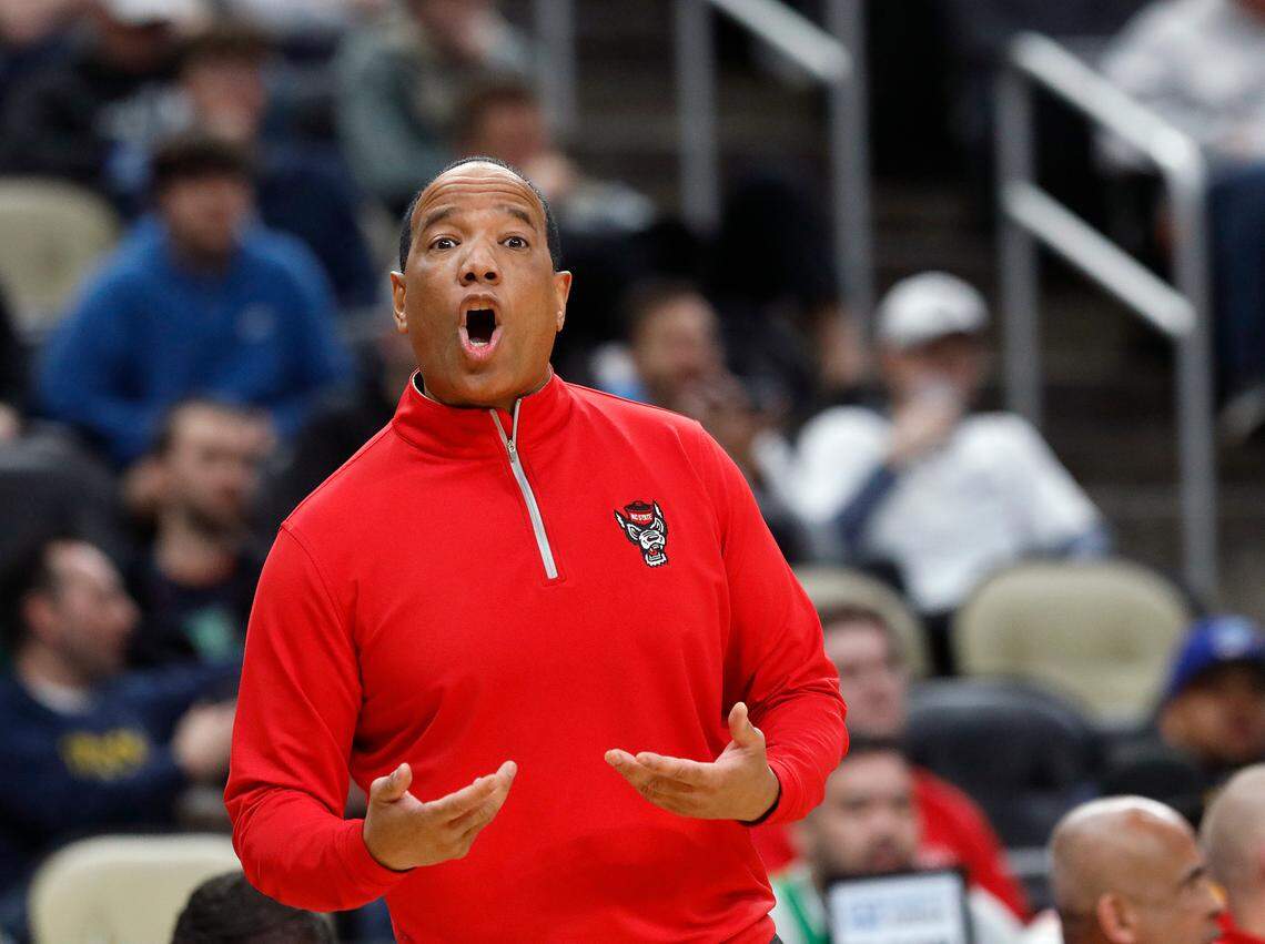 N.C. State head coach Kevin Keatts gives instructions from the sidelines during the second half of the Wolfpack’s 80-67 win over Texas Tech in the first round of the NCAA Tournament on Thursday, March 21, 2024, at PPG Paints Arena in Pittsburgh, Pa.